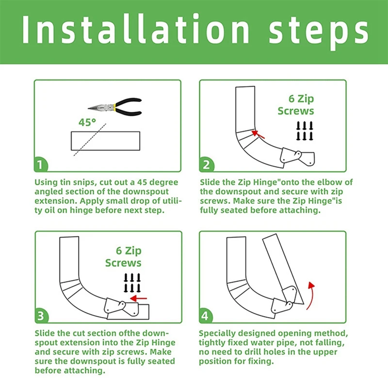 HOT-Gutter Extension Hinge, Downspout Extension Flip-Up Hinge, Easy Installation Any Size Rectangle Or Square Downspout