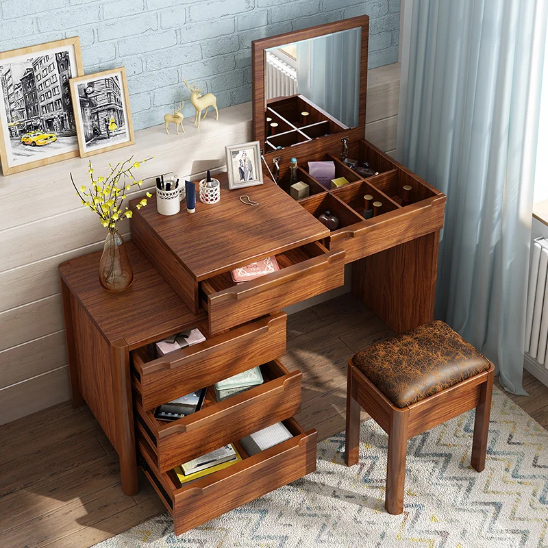 Dresser Bedroom Small Apartment Flip Desk Multi-Functional Simple Burlywood Dresser Storage Cabinet Chest of Drawers