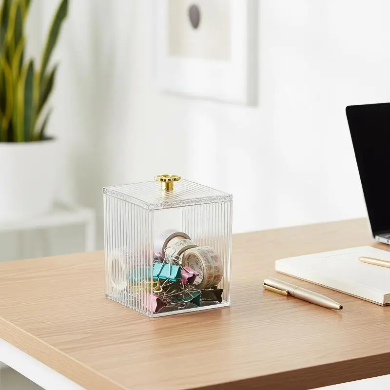 No Assembly Needed Clear Desktop Organizer Gold Trim Dustproof Storage Box for Vanity Office Desk Instant Use