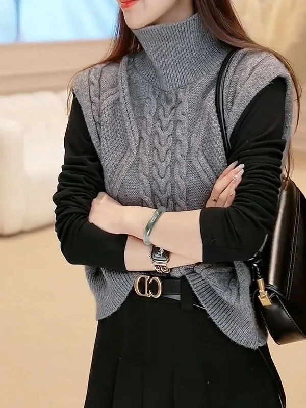 Fashionable Luxury Knitted Sweater Vest  Color Crew Neck Short Length Single Button Closure Commute Friendly Autumn 2023