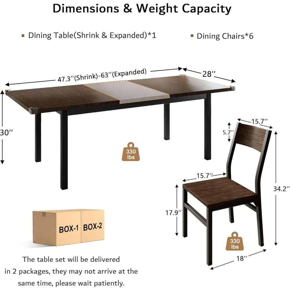 7 Pieces Dining Table & Chairs Set for 4-6,  Dining Room Table with MDF Board & Metal Frame