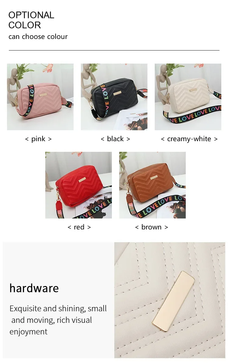 2024 New minimalist Embroidered Camera Casual Crossbody Small Square Bag Versatile Single Shoulder Bag Printed Shoulder Strap