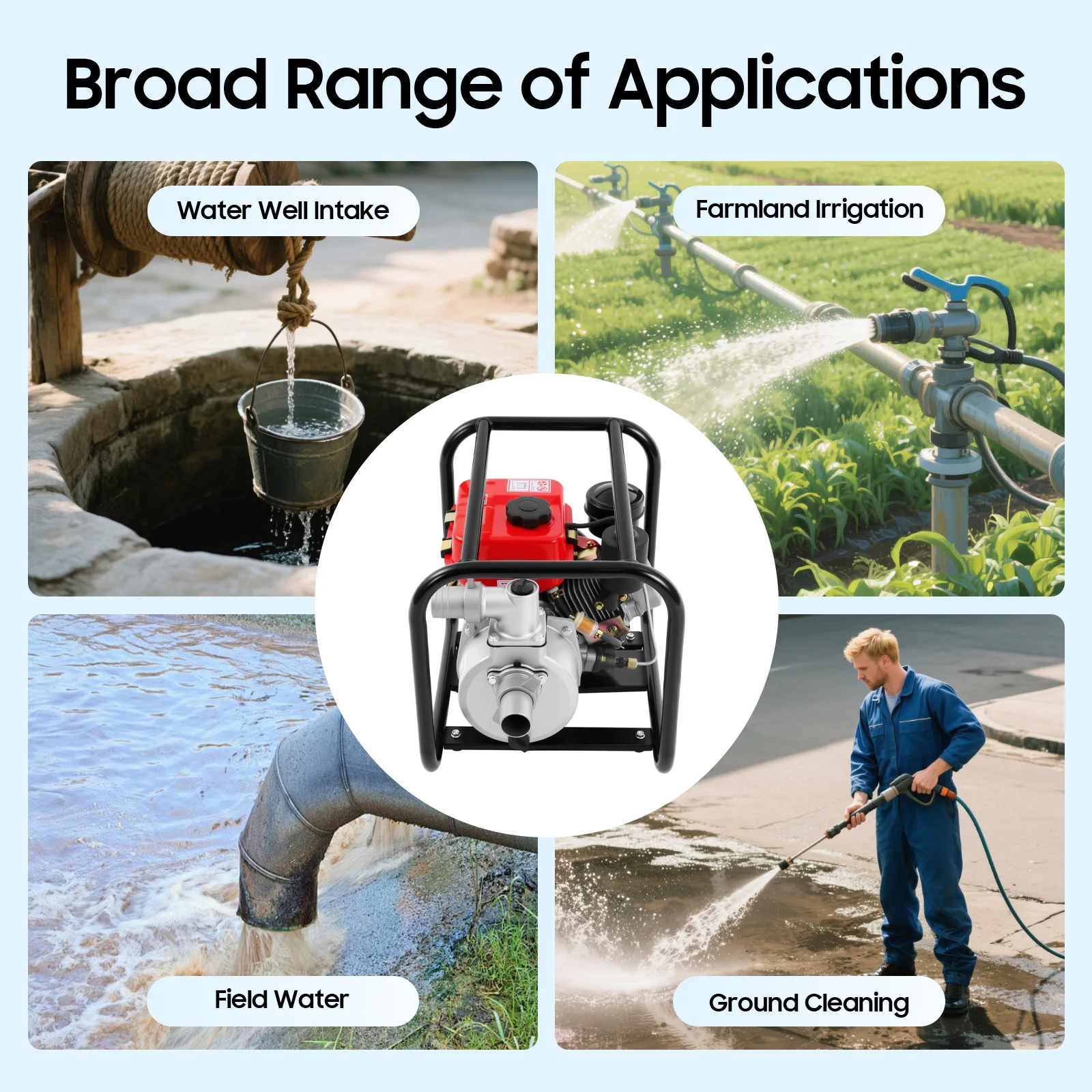 مضخة مياه محرك ديزل 7.5HP 210cc 110GPM ديزل - مضخة مياه مدفوعة مع أنابيب مياه 7.5 متر، لري المزرعة والمياه الميدانية