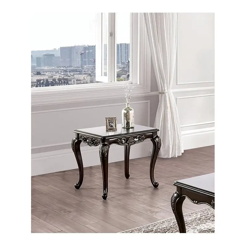 طاولة نهاية تقليدية من الخشب الصلب مع أرجل منحنية منحوتة بلمسة نهائية جافا #5