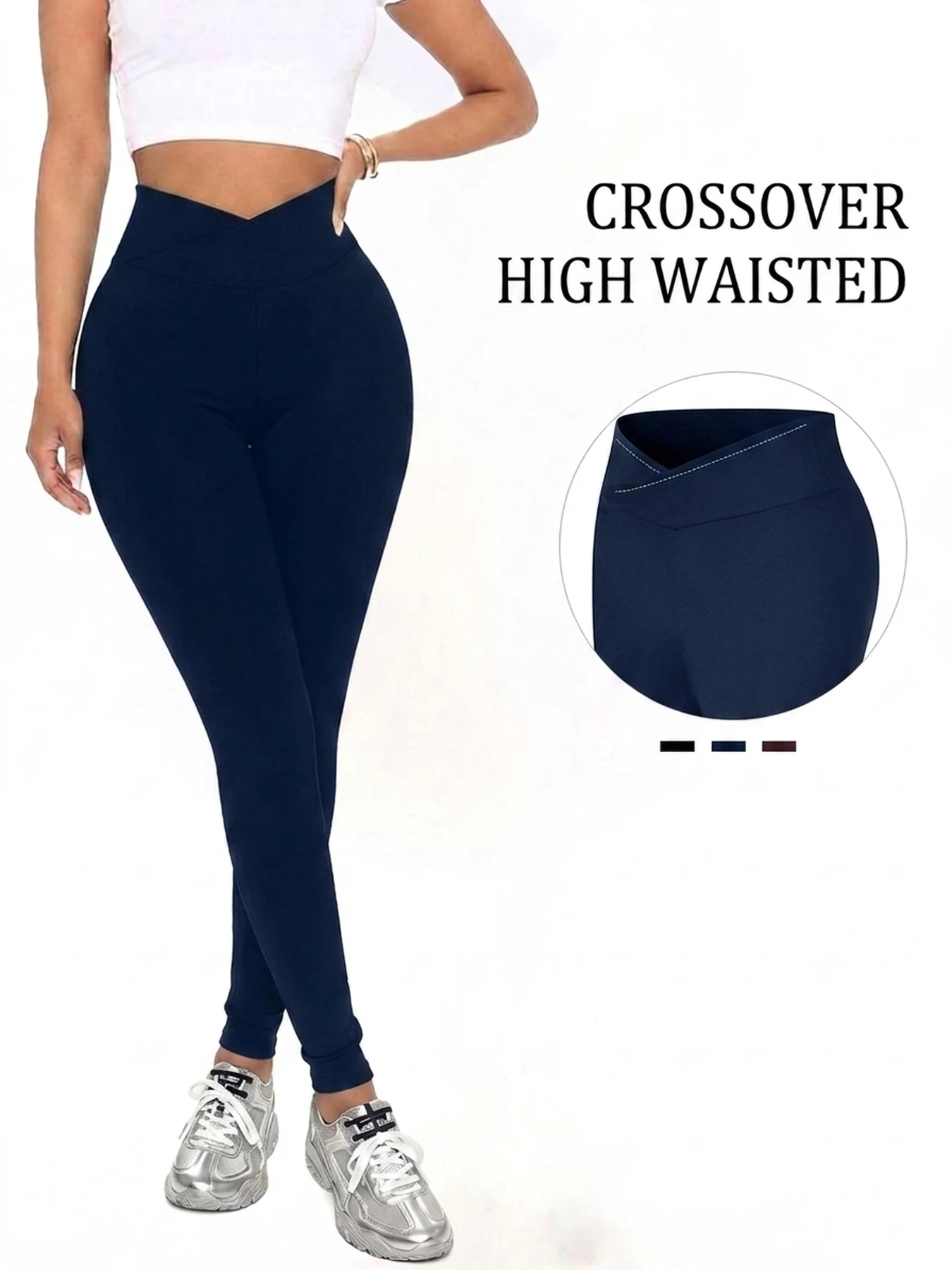 Crossover High Waisted Leggings for Women Super Soft Tummy Control Workout Yoga Running Casual Wear