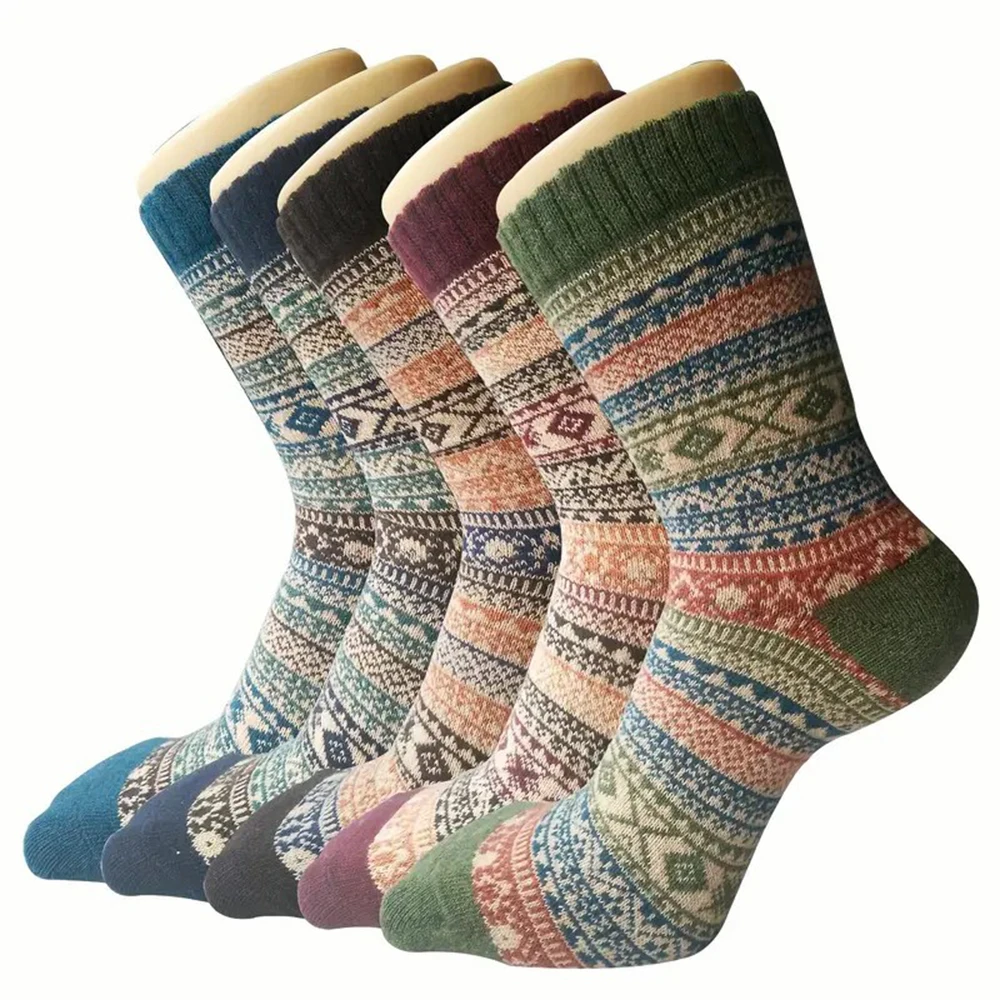 2/5 Pairs Autumn Winter Thick Warm Men Women Mid Tube Socks Soft Comfortable Fashionable Ethnic Style Outdoor Casual Socks