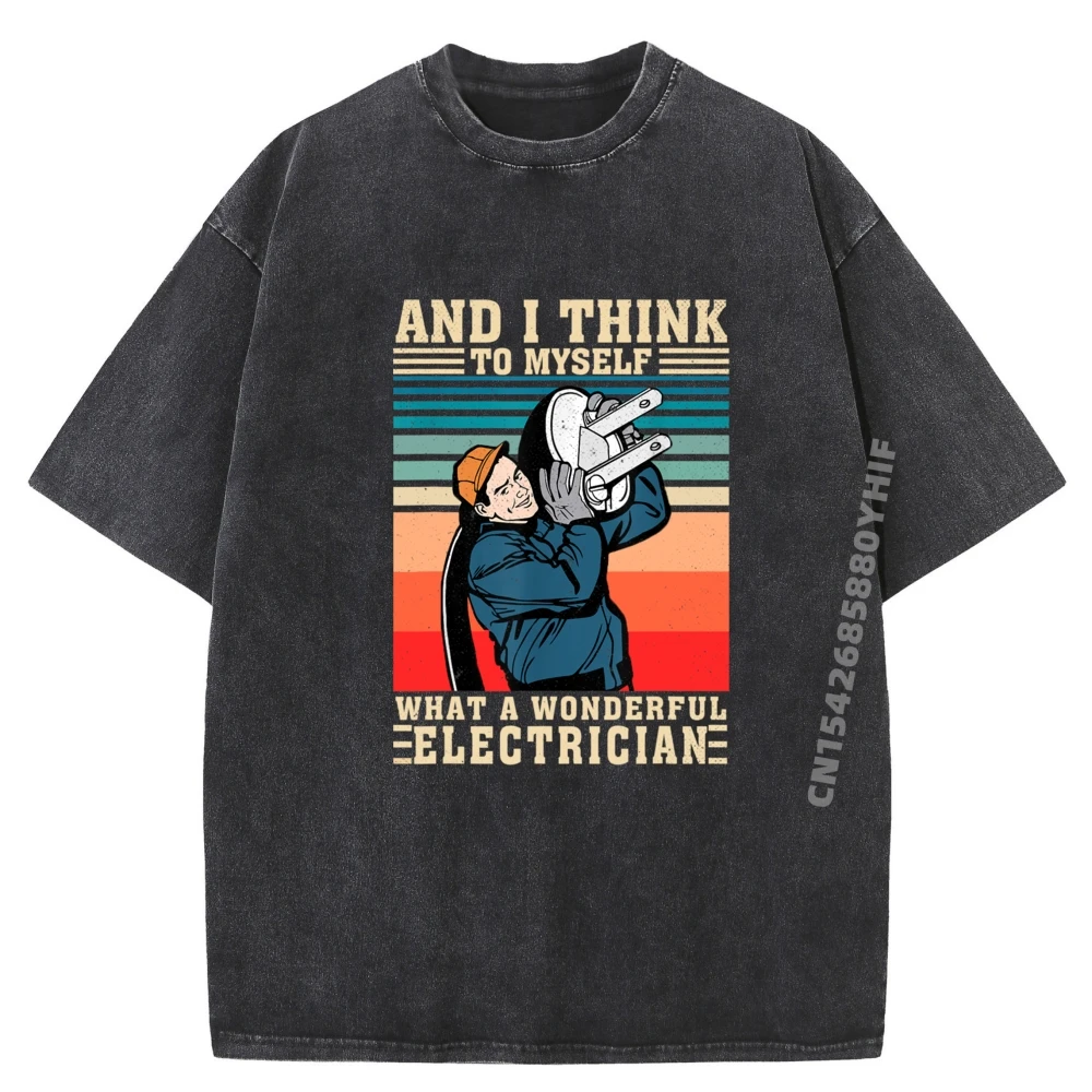 

Mens And I Think To Myself What A Wonderful Electrician Powerline Brand Clothing Men's Washed T-Shirts