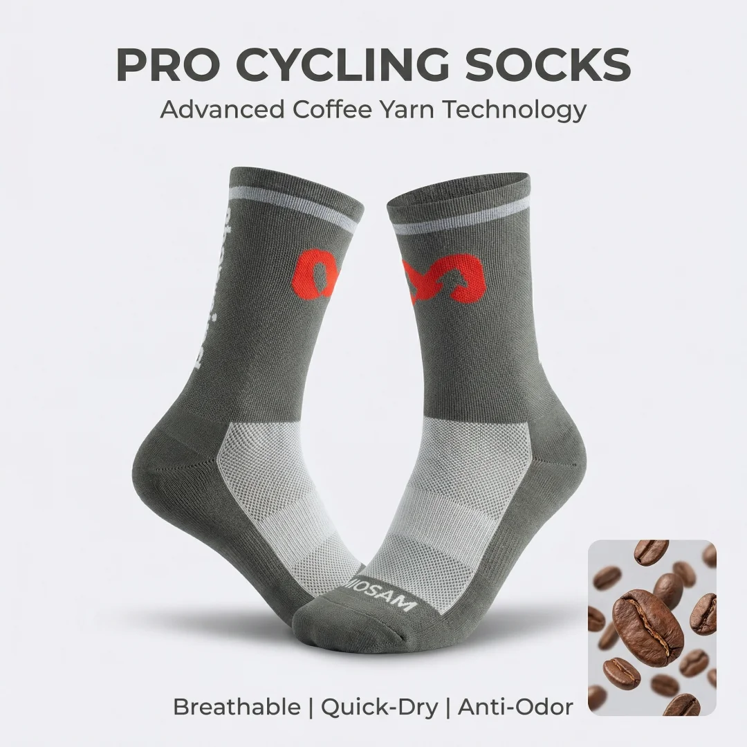 New Upgrade Top Quality Coffee Yarn Men's Cycling Socks Sports Gym Mesh Breathable Fast Dry Thin Anti-Odor Reflective Socks