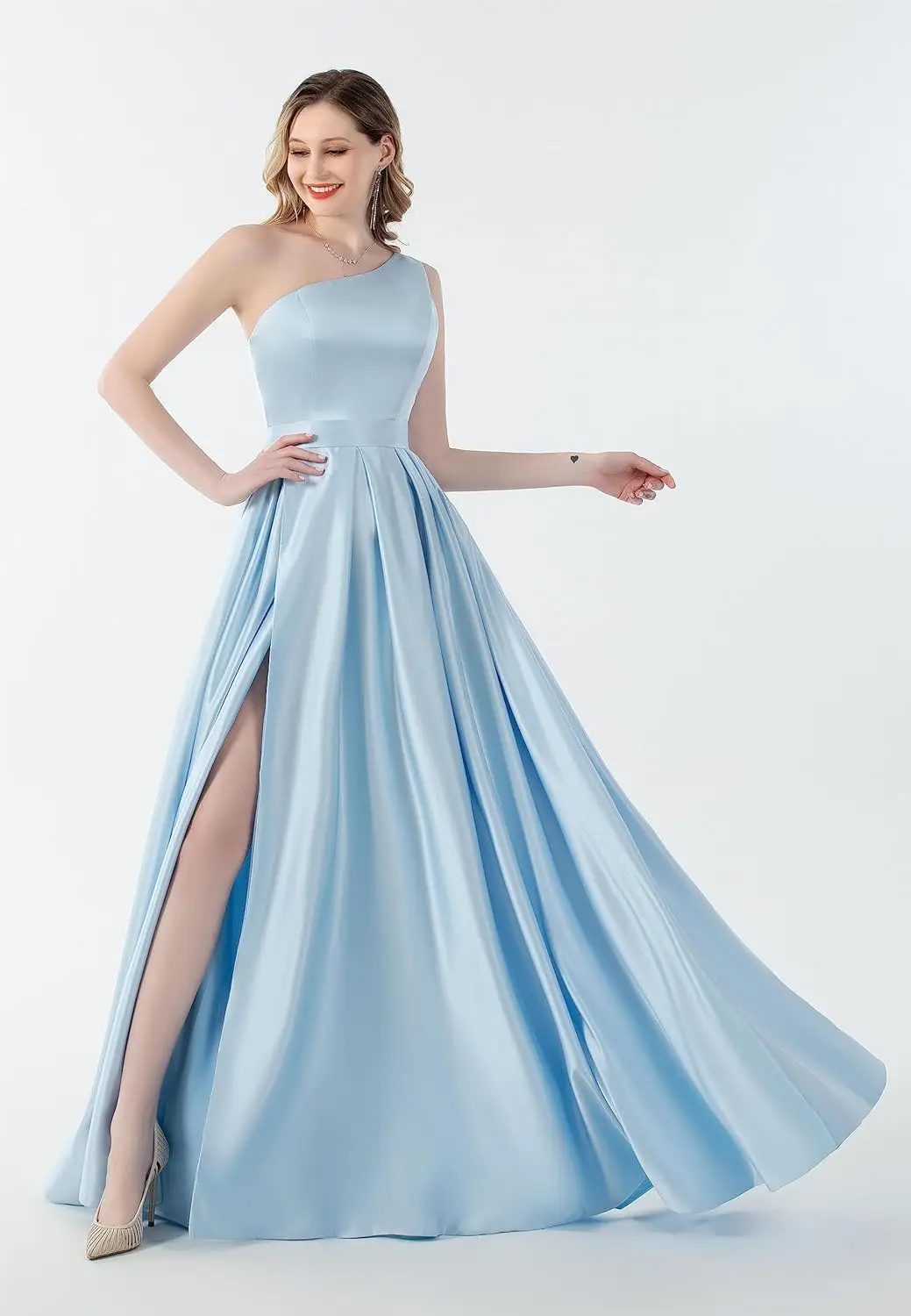 فساتين لحضور الحفلات الموسيقية بكتف واحد للنساء مع جيب بفتحة عالية ومشد من الساتان فساتين رسمية فستان سهرة فستان فاخر للحفلات