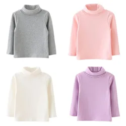 Winter Baby Girls T shirt Long-sleeved Turtleneck Thicken Cotton Solid Bottoming Shirt Cotton Children's Casual T-shirt 9-48M