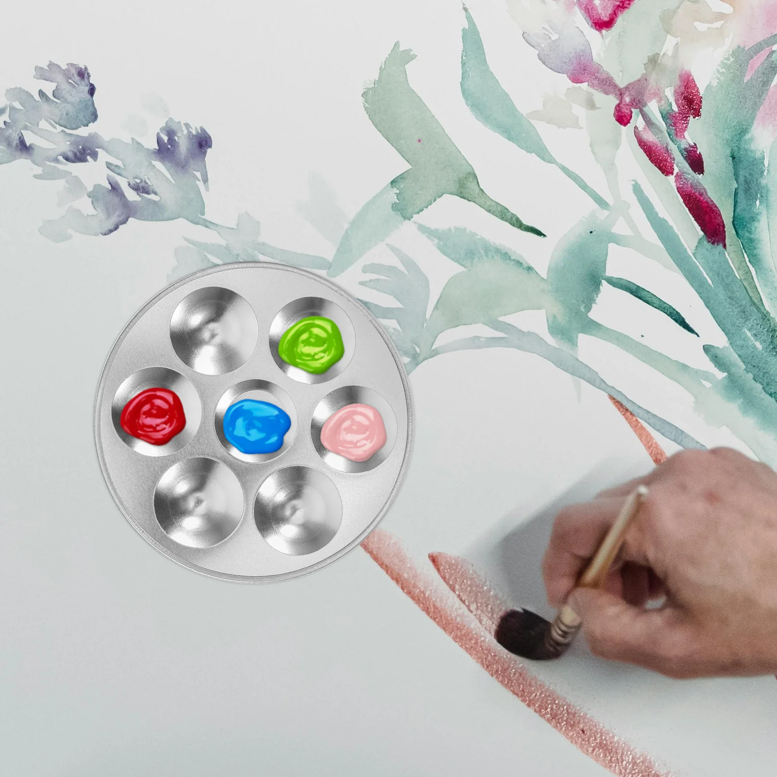 

2pcs 6 Holes Aluminum Watercolor Paint Palette Art Drawing Painting Tray Color Mixer Durable Rust-Proof Lightweight Easy Carry