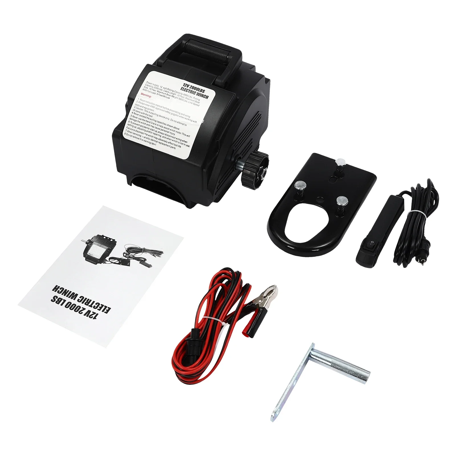 

Electric Winch Power Powerful Rope 12V 300W 2000LB Portable Remote Control Towing Hitch Truck Trailer Boat Black