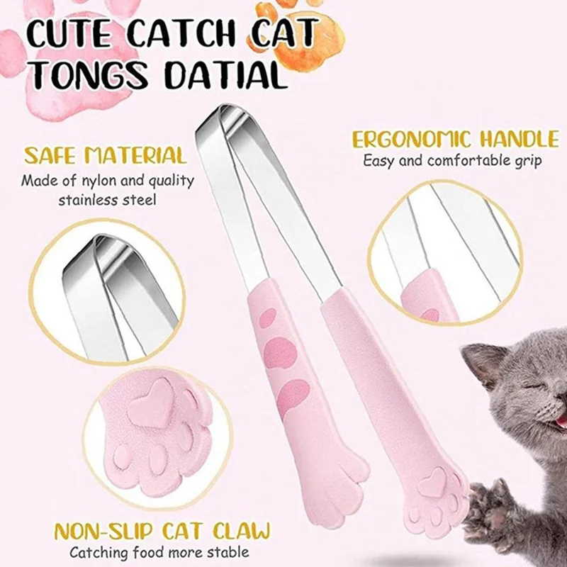 12Cm Cat Paw Shape Food Tongs Cute Cartoon Snacks Meal Tongs Stainless Steel Barbecue Tongs Sandwich Baking Clip Kitchen Gadgets