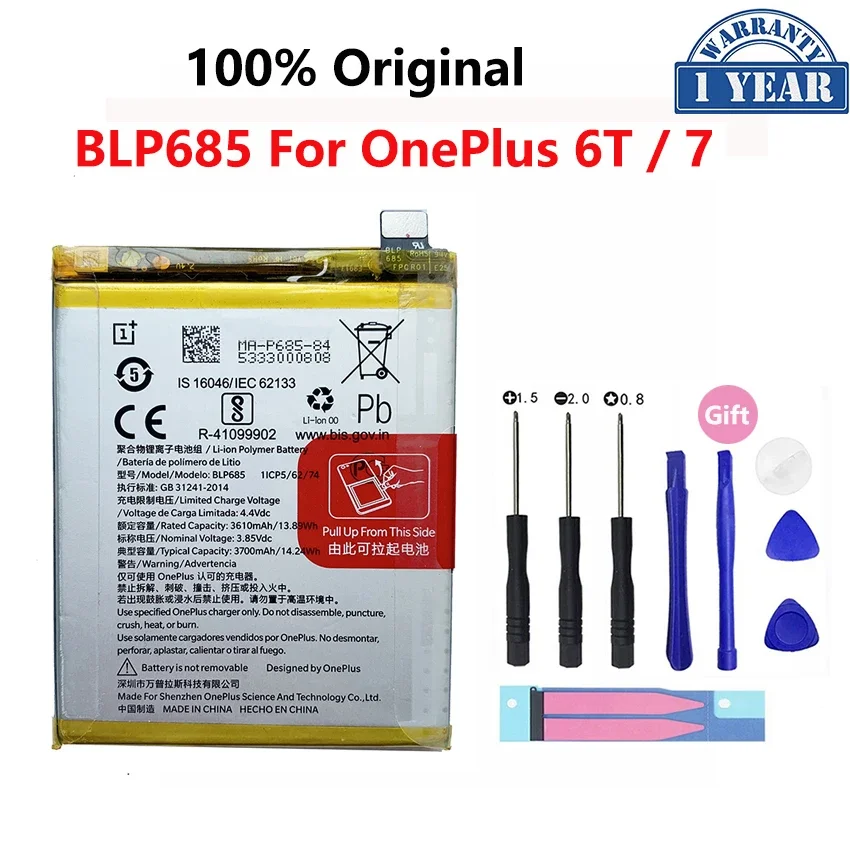 100% Original Battery For OnePlus 1 2 3 1+ One Plus 3 3T 5 5T 6 6T 7 7T 8 7Plus 7Pro 8Pro Pro Plus Phone Replacement Bateria