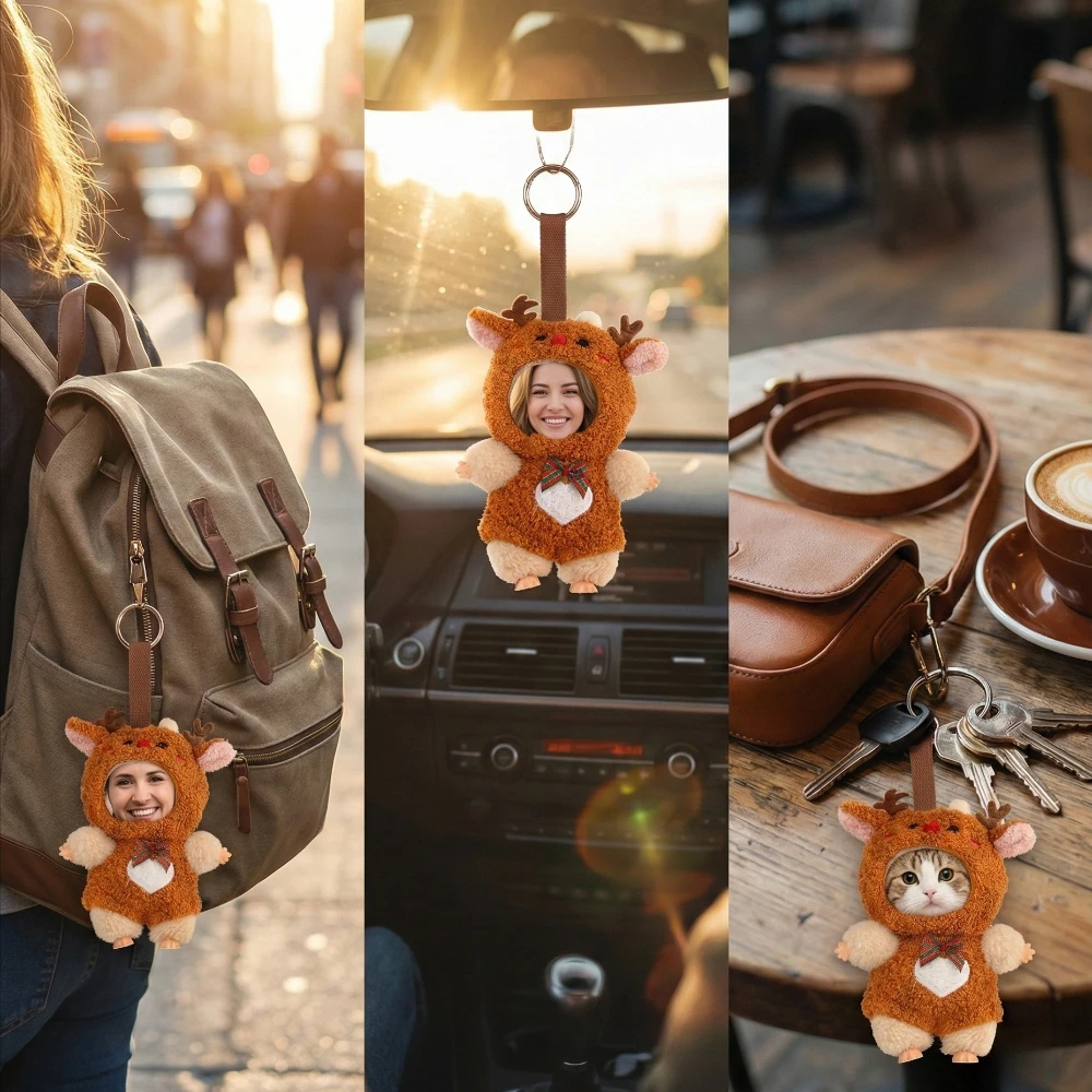 مضحك شخصية الوجه مخصص عيد الميلاد الرنة مفتاح سلسلة كاني نفس Layeye قلادة هدية لصديقها صديقة الحيوانات الأليفة الطفل