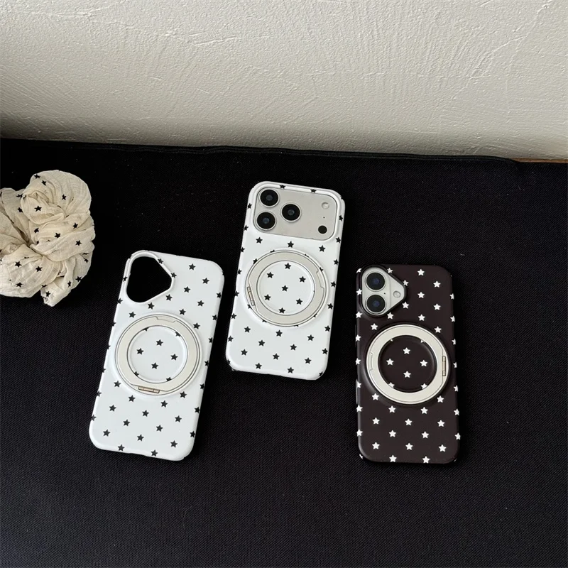 

New Star Pattern 360° Phone Case For iPhone 15 16 17 Promax Luxury Matte Shockproof Cover With Ring Stand Couple
