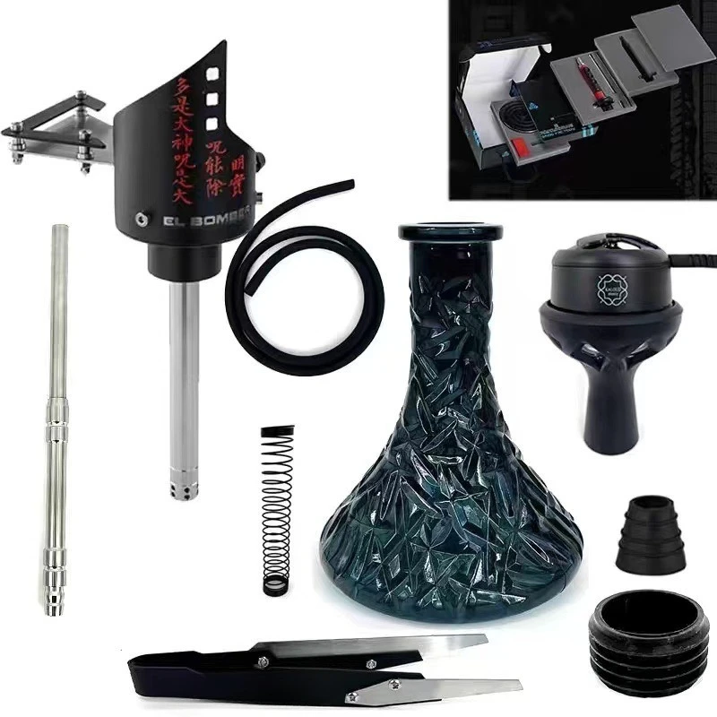 Portable Single Hose Hookah with Wings Design Stainless Steel Decorative Shisha for Bar Use with Carrying Case Set