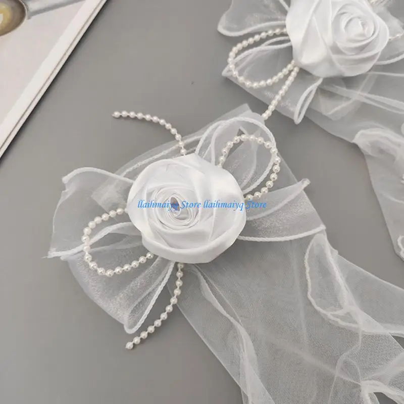 573B ファッションシアーフラワー & ちょう結び装飾手袋弾性ブライダルエチケットショートレース手袋夏シースルー白手袋