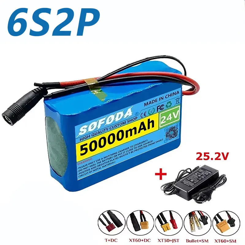 

Лидер продаж: литиевая аккумуляторная батарея 24В 6S2P, 50000мАч, 18650, перезаряжаемая, с зарядным устройством 25.2В