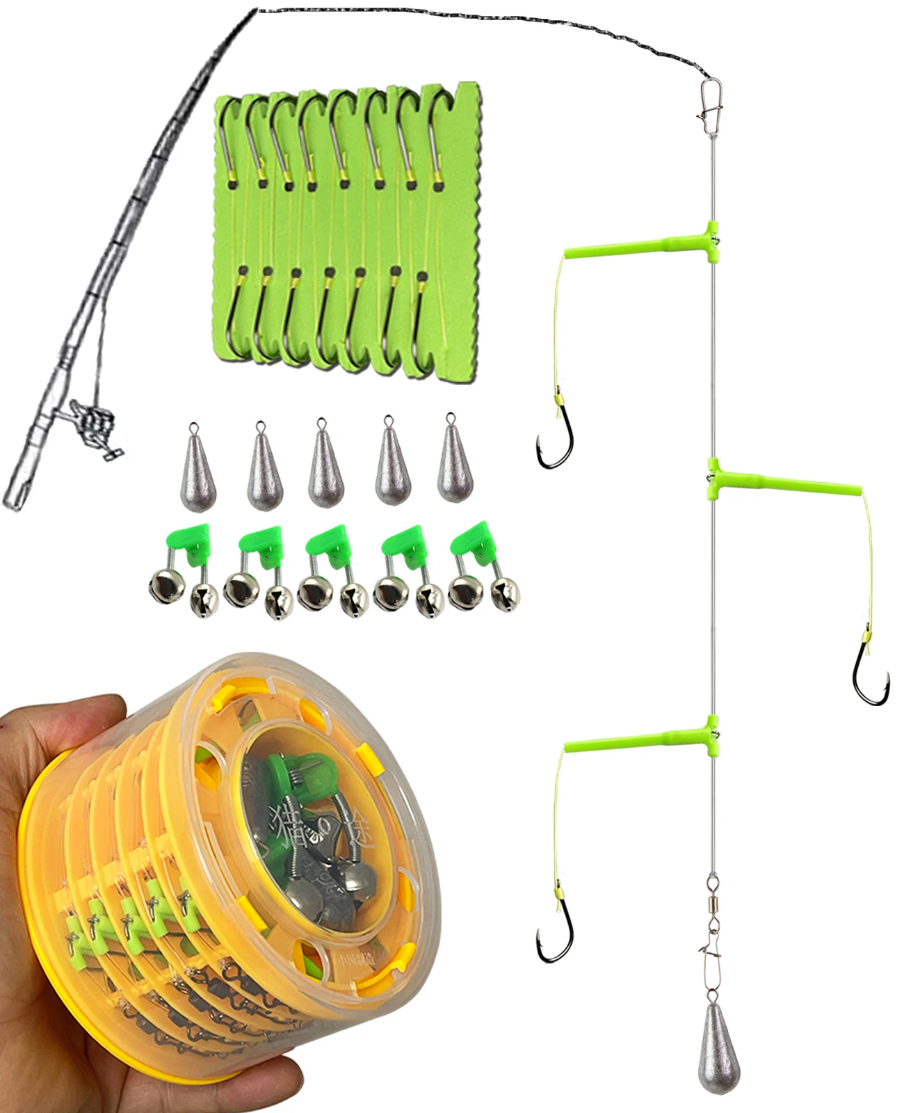 Fishing hook 5 Sets Tangle Free Storage Box With PE line and Changeable Iseama Hook 3 Guid Hook Rigs