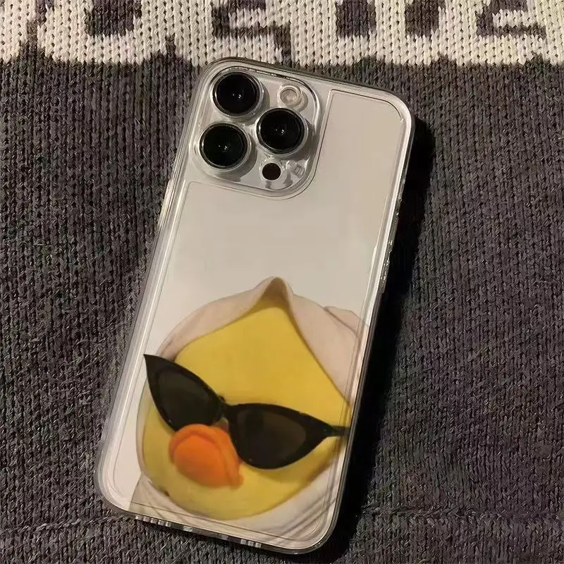 Funda de teléfono con diseño de pato para gafas de sol, funda transparente para iPhone 16 15 14 13 12 11 Pro XS MAX 7 XR 8 7 Plus