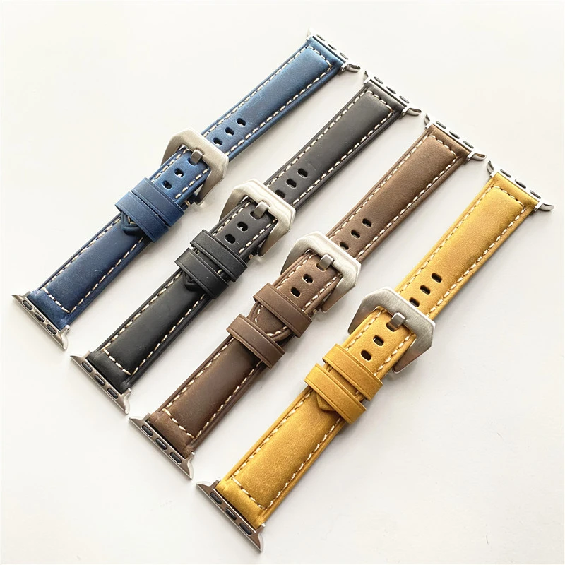 Suitable for Apple Watch strap serises 9/10 strap Crazy Horse Brown pattern bracelet 38mm 42mm 49mm