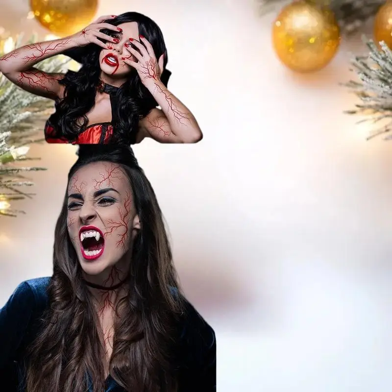 

10Sheet Halloween Makeup Scary Veins Tattoos Realistic Fake Blood Vessels Lightning Scar Body Stickers For Zombie Cosplay Party