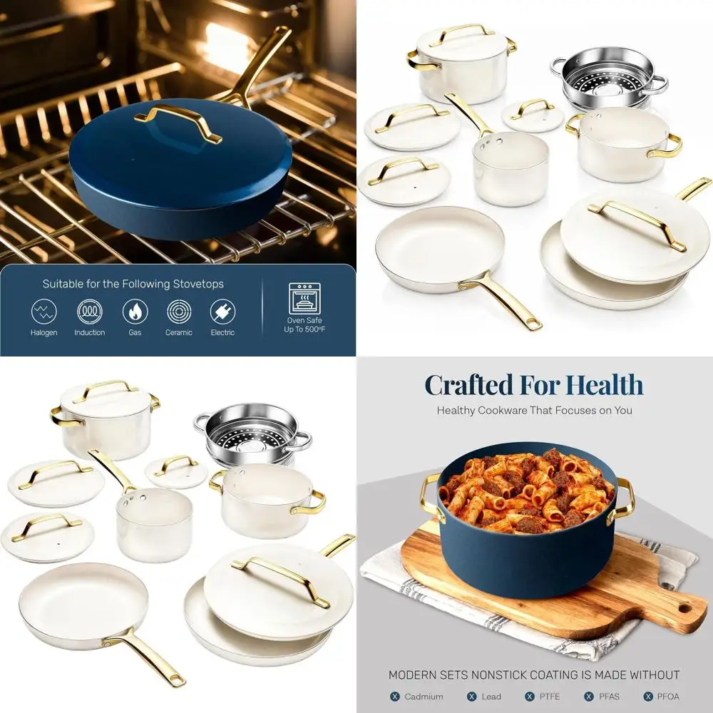 

11-Piece Non-Stick Ceramic Cookware Set with Steamer, Induction Compatible, Cool-Touch Handles, PFOA-Free, Oven and Dishwasher S