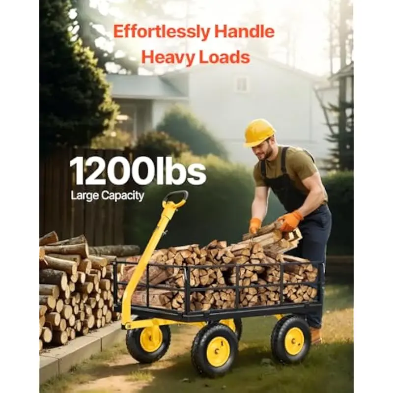 Steel Utility Wagon for Outdoor Use • 1200 lb Load Capacity • 83.66 x 29.53 x 26.38 in Dimensions • Yellow and Black Finish • 13