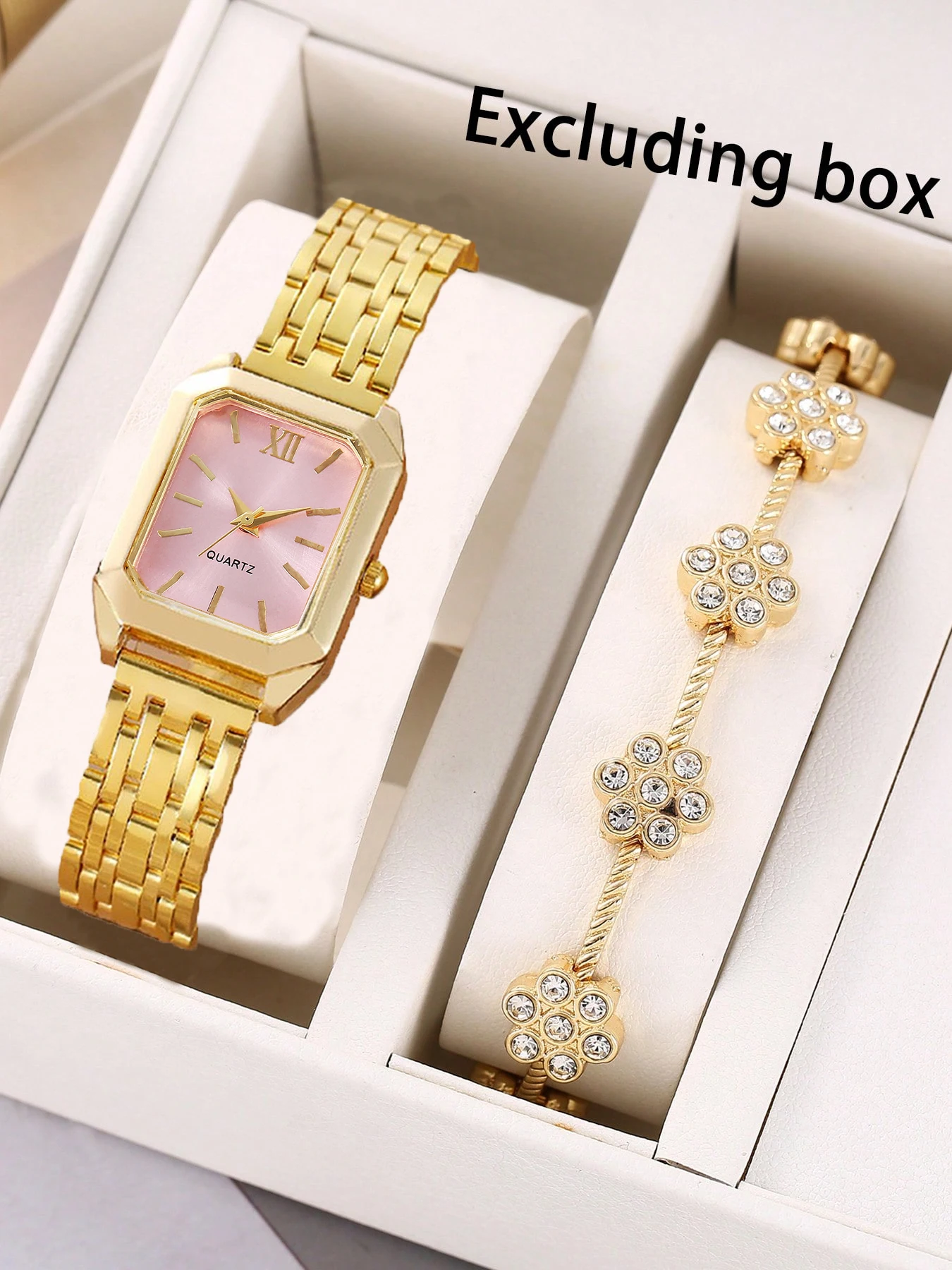 

1 шт. модные квадратные женские часы золотые часы женские часы со стальным ремешком женские часы и 1 шт. цветочный браслет