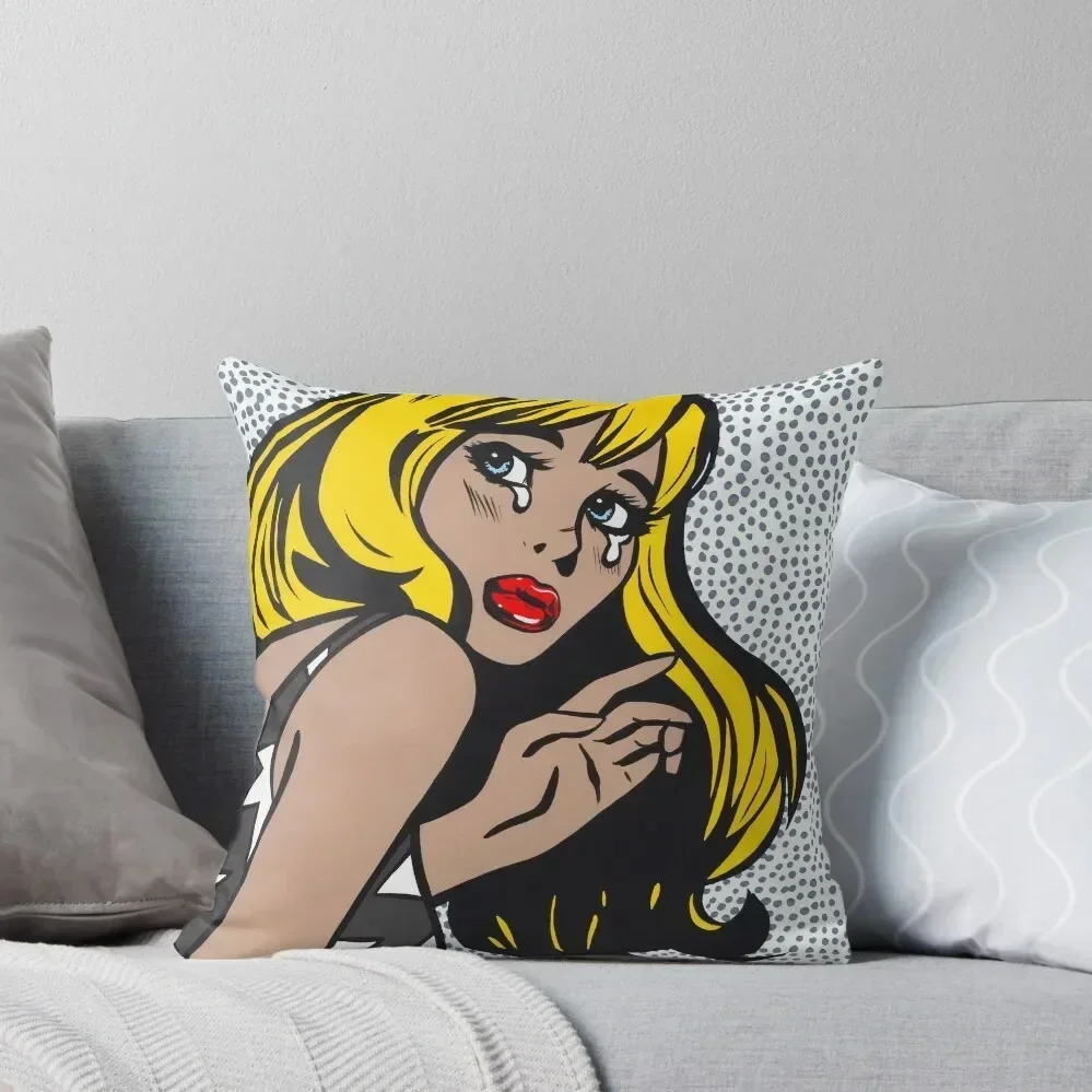 Blonde Bangs Crying Comic Girl Throw Pillow anime girl Anime Christmas Pillow Cases pillow