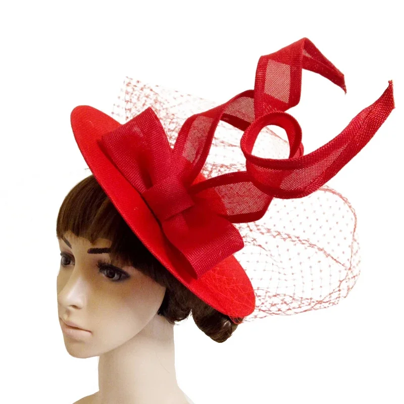 

30CM Red Round Fascinator Base Wedding Velling Hair Accessory Party Cocktail Hats Imitation Linen Birdcage Veil Headwear