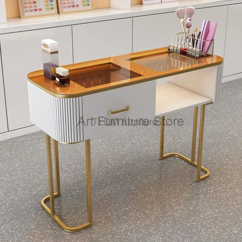 

Exquisite Manicure Table Powder Cabinet Designer Modern Nail Table Commercial Mesa Pra Manicure Nail Bar Furniture MQ50NT