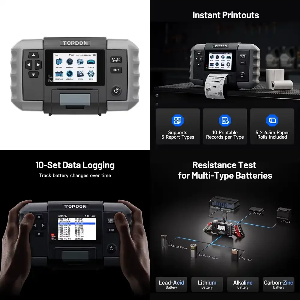 

TOPDON BT600 Plus for Car Battery Tester with 10-Set Data Logging Instant Thermal Printout Automotive Diagnostic Tool for