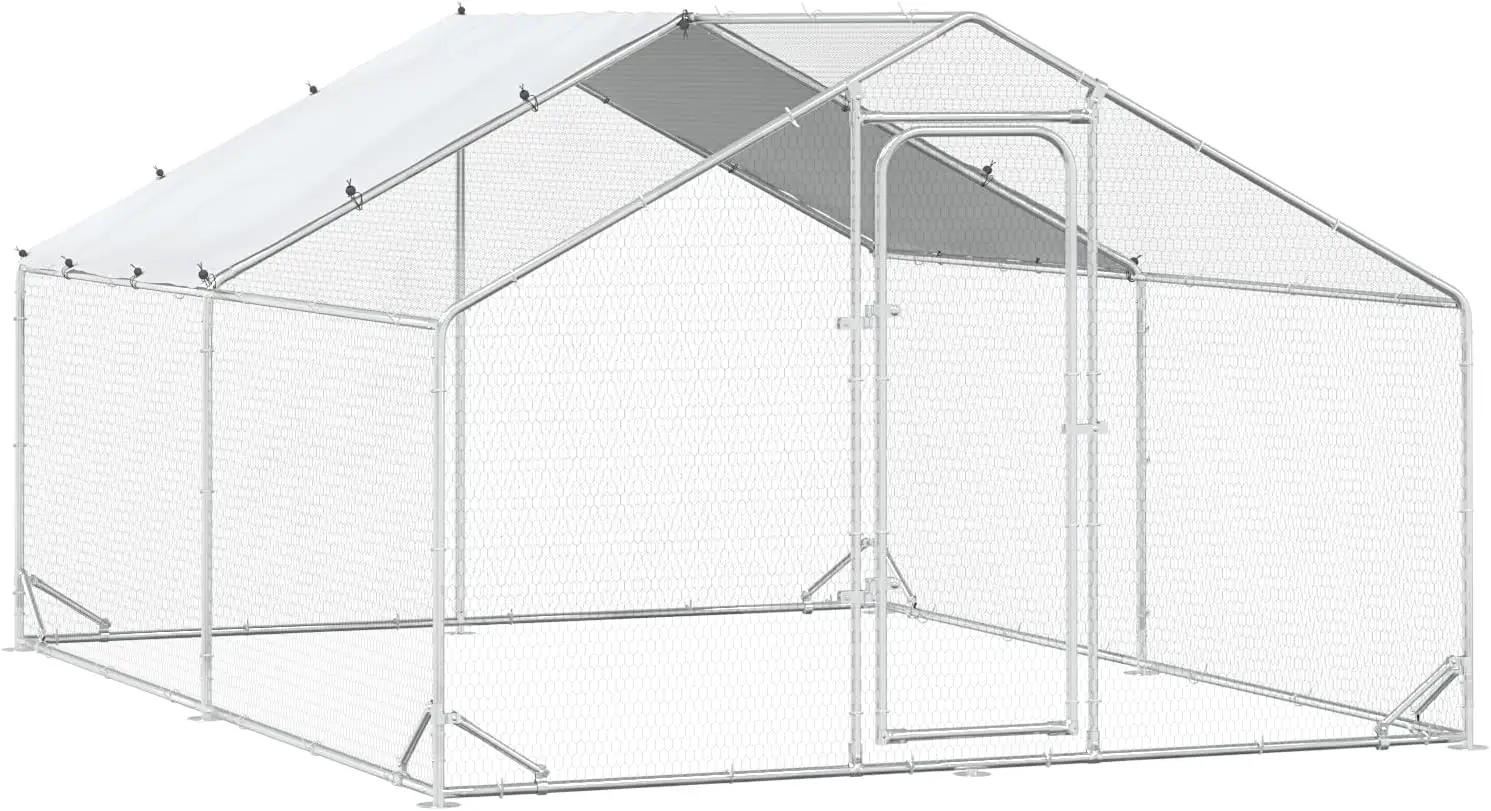 

Bold Chicken Coop Run Large Metal Chicken Pen Outdoor, Poultry Cage Spire Shape, Heavy Duty,Waterproof and Anti-UV Cover