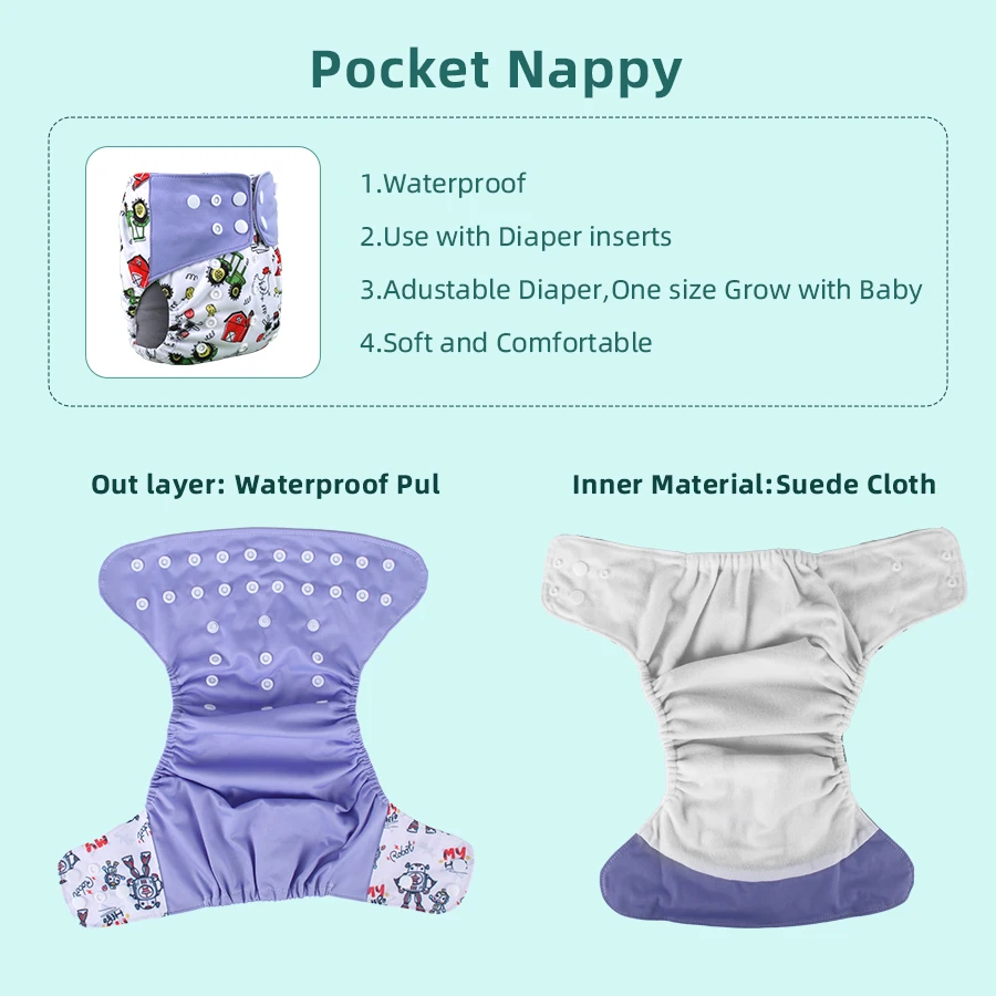 Babyshow 1PC Baby Cloth Diapers Reusable Washable Waterproof Pocket Nappy Pants Adjustable Ecological Diapers for 3-15KG Kids