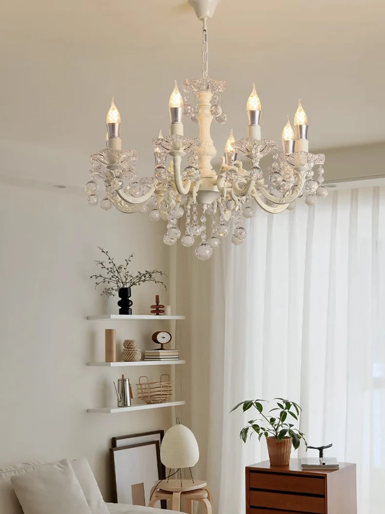 French Crystal Chandelier For Living Room Candles Vintage American Dining Room Hallway Lighting White Princess Bedroom Lustres