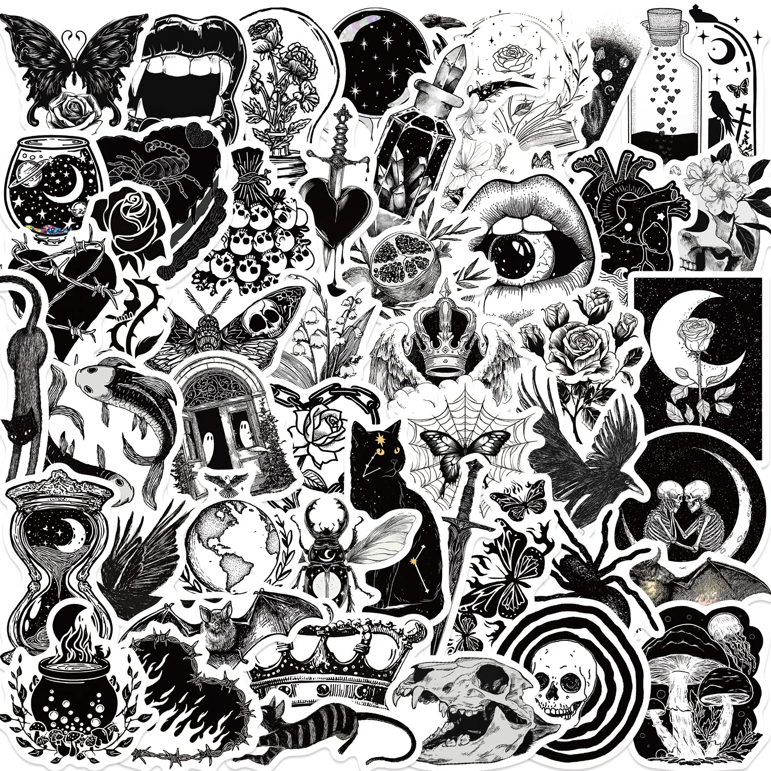 50pcs Dark Romantic Cartoon Graffiti Stickers – Waterproof DIY Stickers for Laptop Phone Luggage Scrapbook