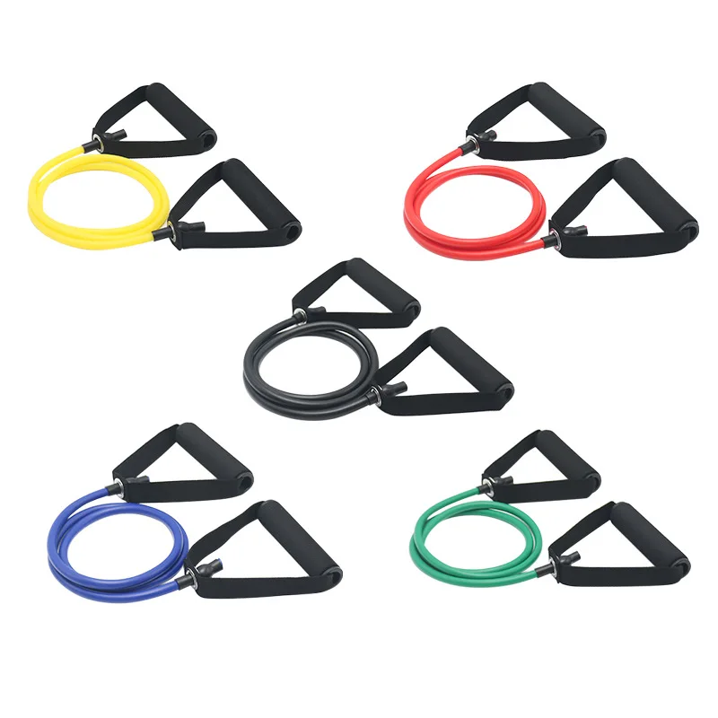 Bandas de resistencia con asas para ejercicio, equipo de entrenamiento de fuerza para hombres y mujeres en casa, banda de tubo de 5 niveles, cuerda de tracción