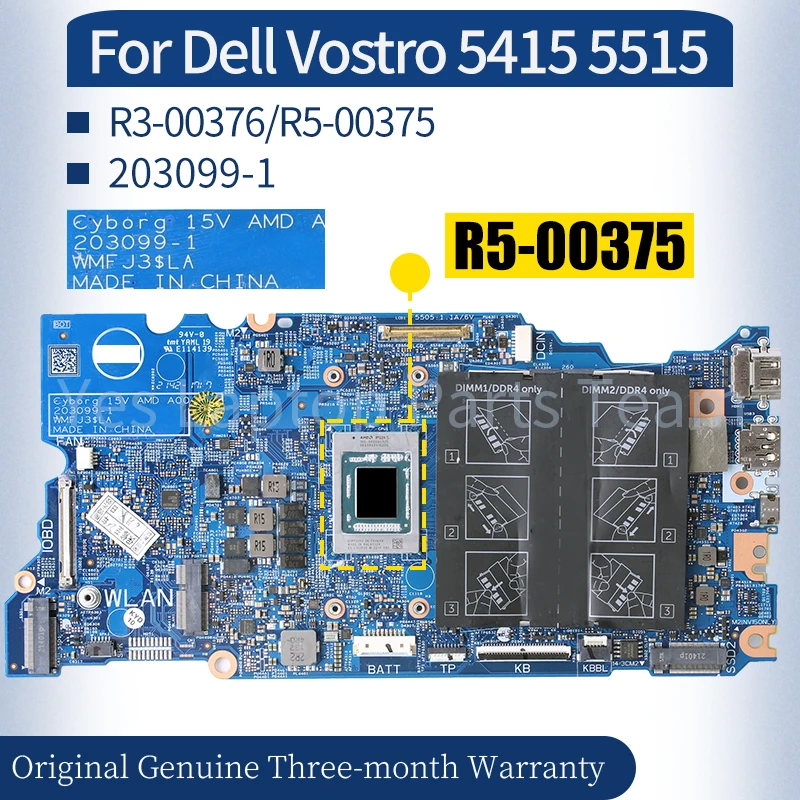 

203099-1 For Dell Vostro 5415 5515 Laptop Mainboard 078X6R 0JYM36 R3-00376 R5-00375 Notebook Motherboard