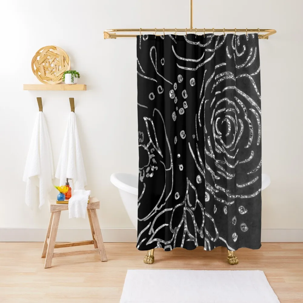 

Silvery Glittered Floral Shower Curtain For The Bathroom Shower For Bathroom For Shower Curtain