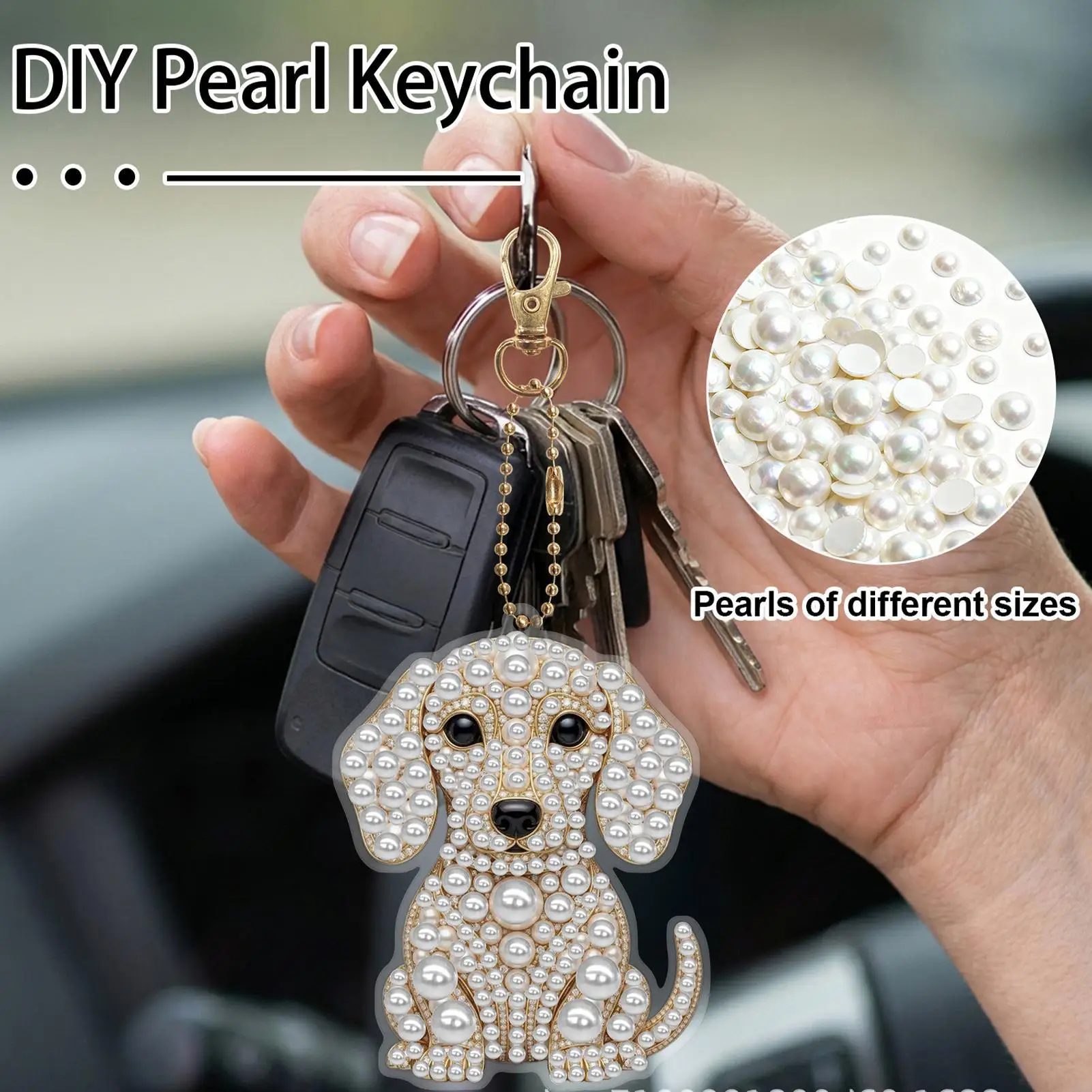Dog Keychains 6 Pieces DIY Rhinestone Art Painting Pendant Dog Bag Charm For Women Wallet Handbag Purse Backpack Schoolbag