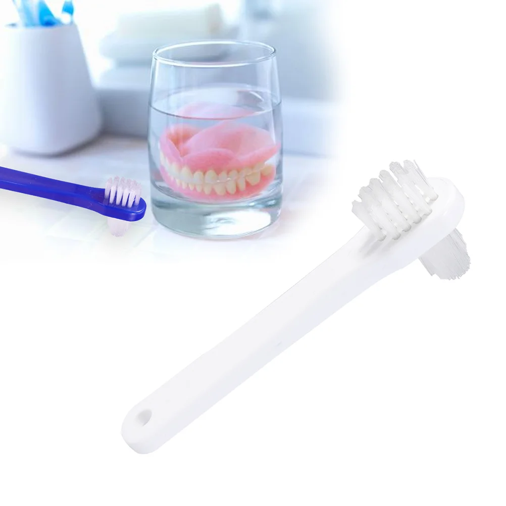 4 Pcs Manual Ceramics Double Headed Toothbrush False Teeth Fake Denture Cleanser Tool 1100X350X170CM Cleaner