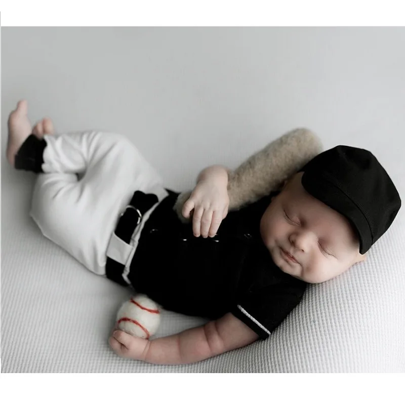 Newborn Photography Props Baby Outfits Jumpsuit Set Baseball Hat Baby Studio Shooting Photo Accessories Clothing