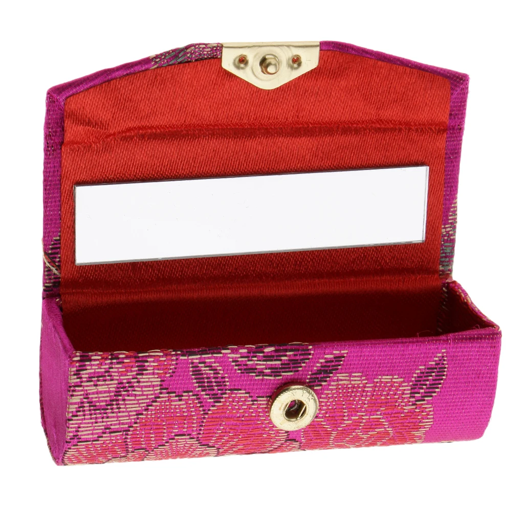 5 Pieces Lipstick Case Holder With Mirror,Chinese Traditional Flower Design