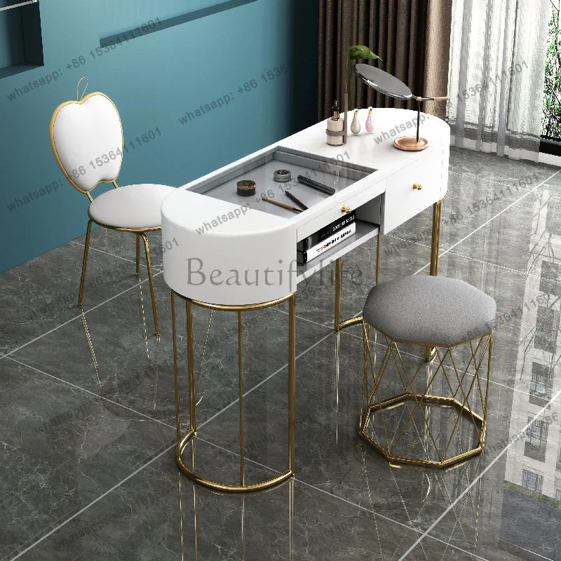 Trendy Modern Nail Table With Storage Profesional Luxury Glamour Nail Desk French Elegant Table Manucure Salon Furniture