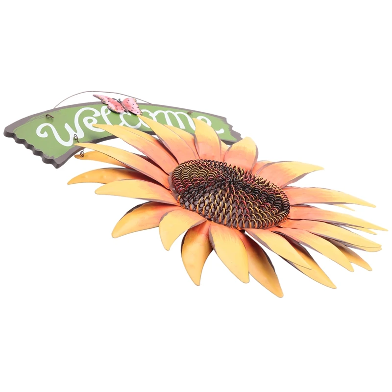 Garden Welcome Signs Metal Hanging Decorative Sunflower Outside Hand-Painted Welcome Plaque For Front Door