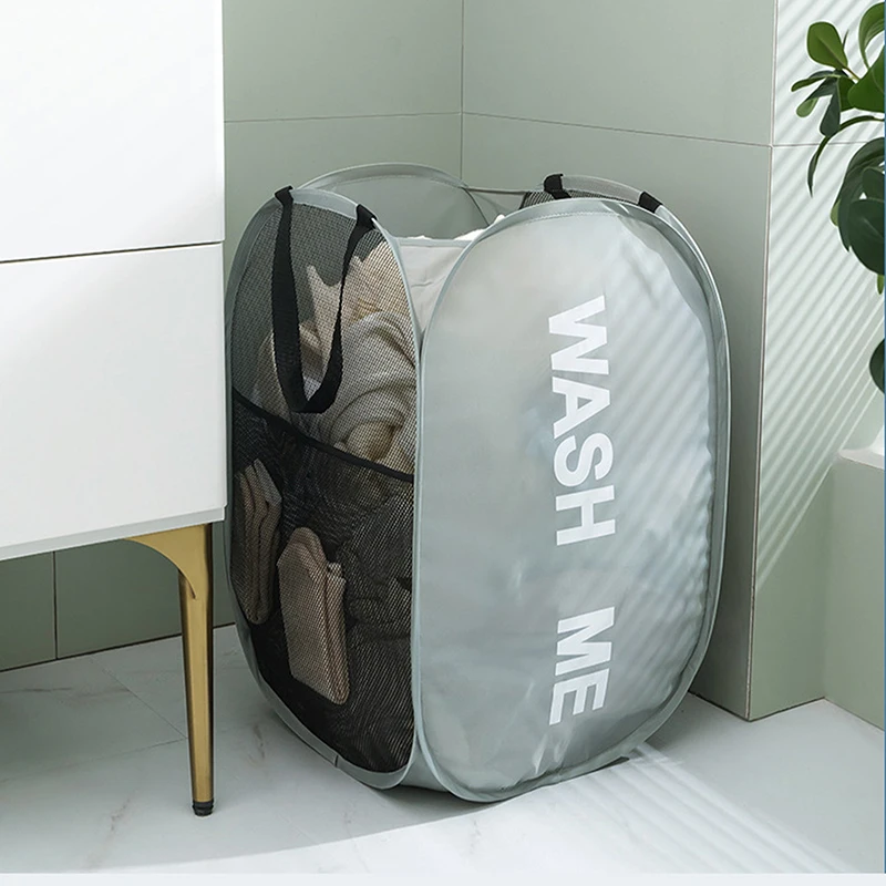 Folding Laundry Basket with Handle Clothes Toy Storage Basket Mesh Breathable Household Laundry Hamper Organizer