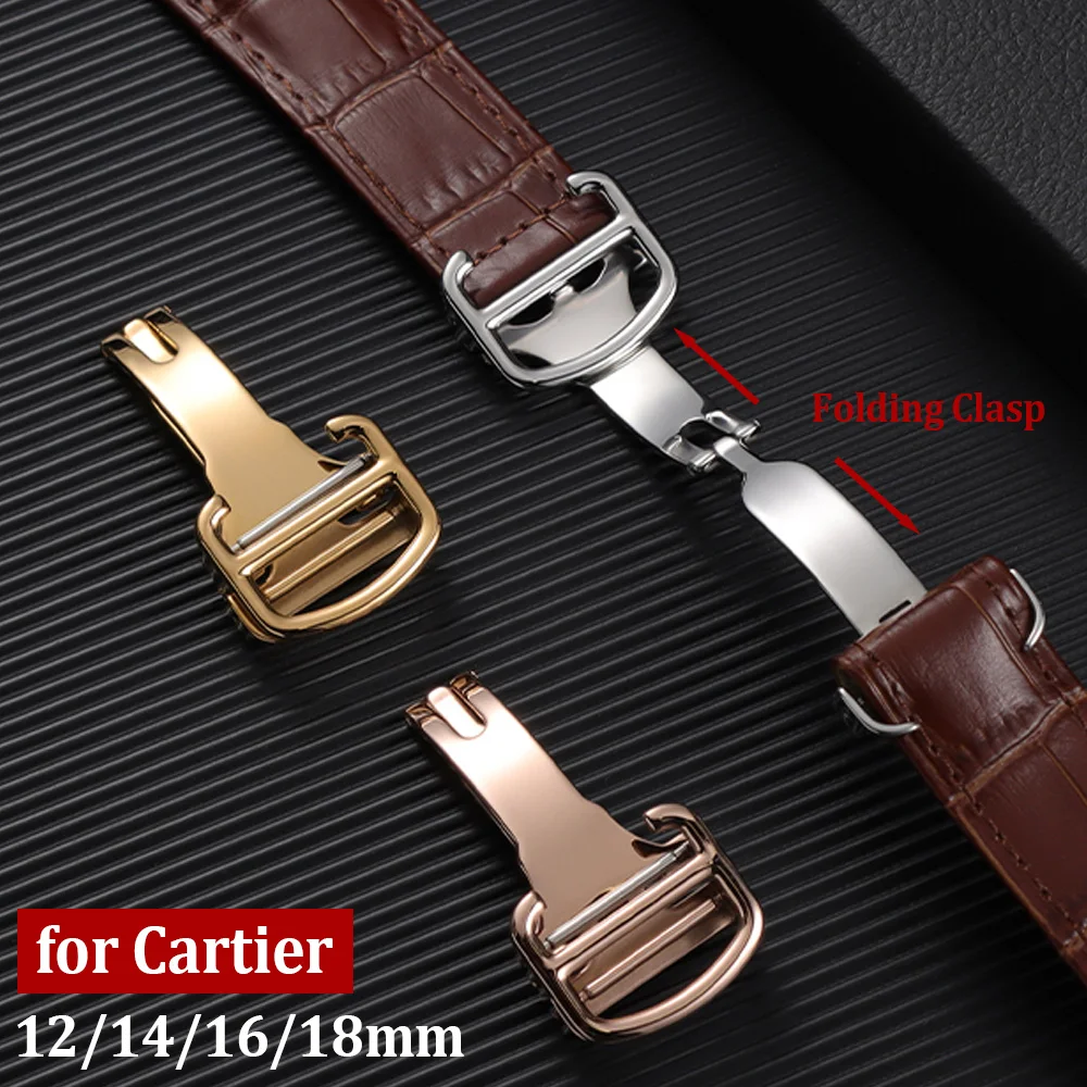 12mm 14mm 16mm 18mm Stainless Steel Watch Buckle for Cartier Blue Balloon Tank Folding Clasp Metal Button Watches Accessories