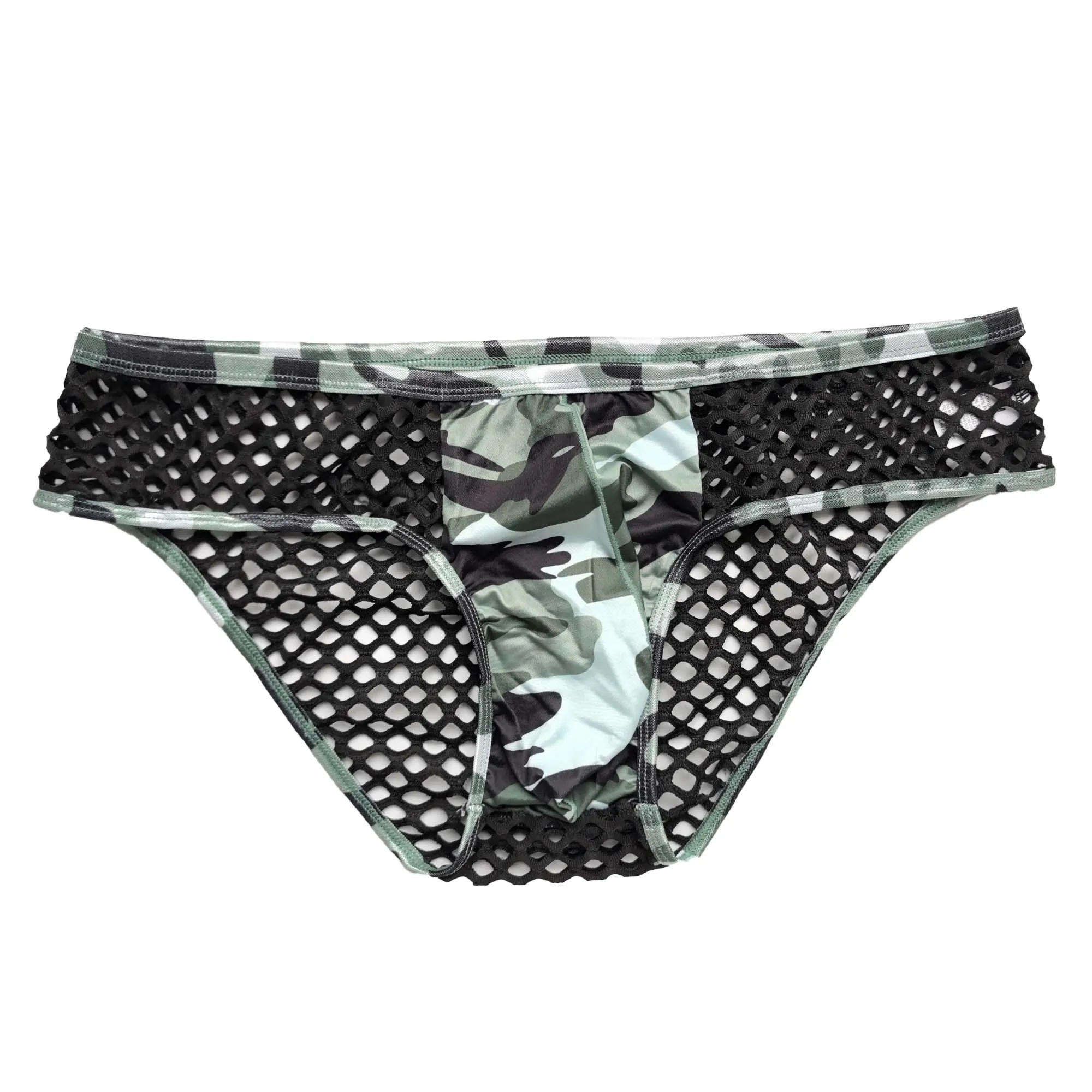4Pcs/Lot Fishnet Sexy See-through Men's Underwear Camouflage Bulge Pouch Briefs Breathable Low Rise Swim Bikini Underpants Set